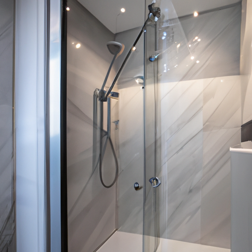 A luxurious bathroom with a beautiful premium shower door.