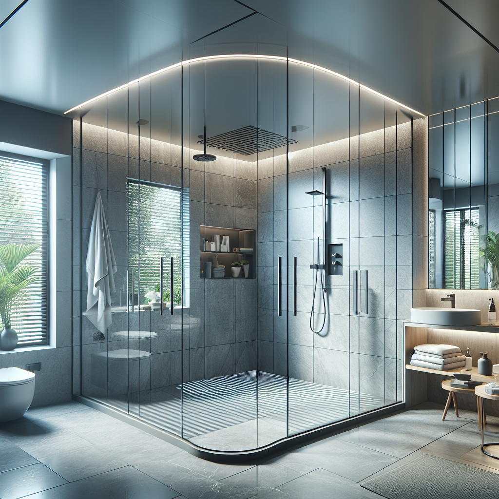 Alt Text: Sleek custom shower doors transforming the look of a modern bathroom.