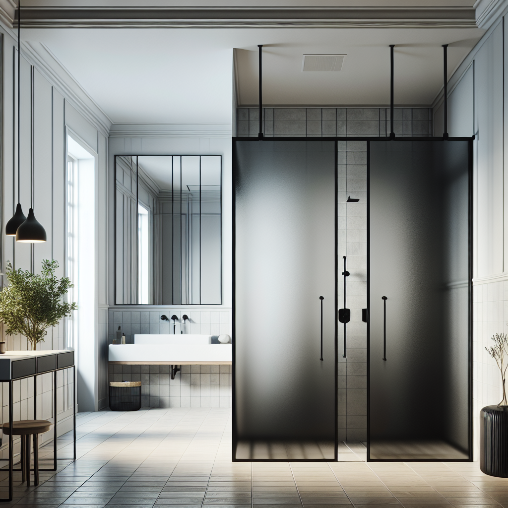 Modern and luxurious matte black uptown shower doors redefining bath space.