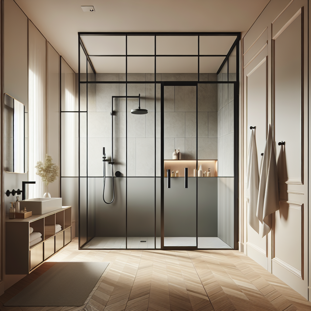 Matte black luxury uptown shower doors redefine a modern bathroom space.