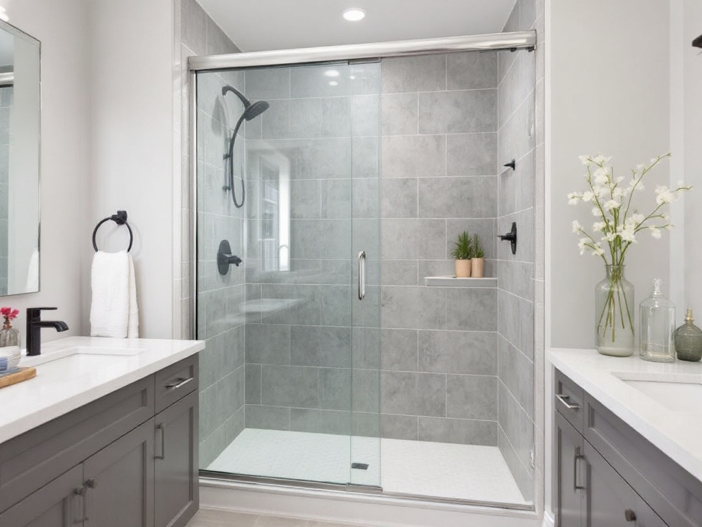 Picture showing the professional installation of a bathroom sliding door enhancing the aesthetics of a home near Rockland MA. 