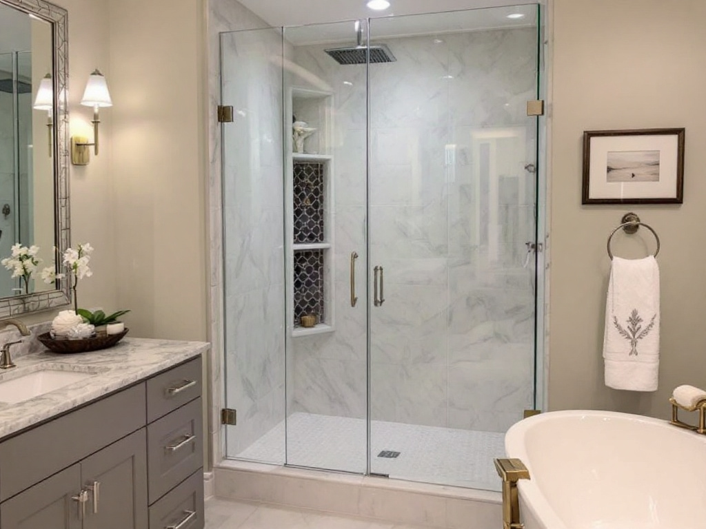 Custom glass shower door installed by Atlantic Shower Door in a modern, contemporary Boston residence.