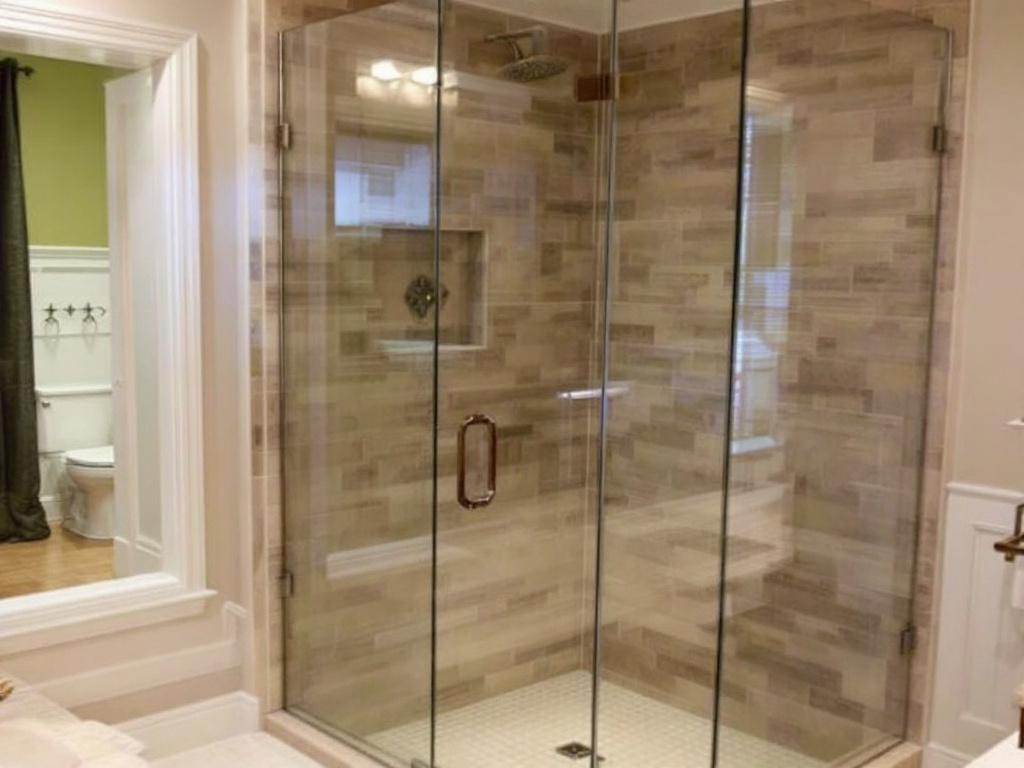 Alternative text: A custom glass shower door installation by expert craftsmen of Atlantic Shower Door in Boston.