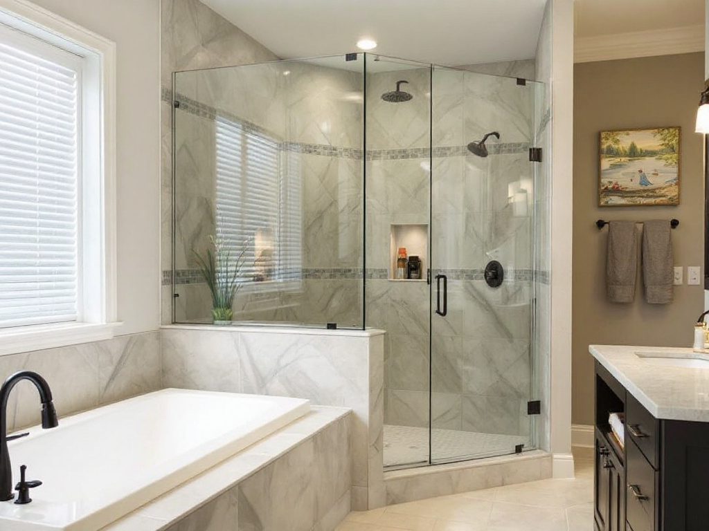 Alt Text: Specialist expertly crafting custom shower doors with modern contemporary design in Boston.