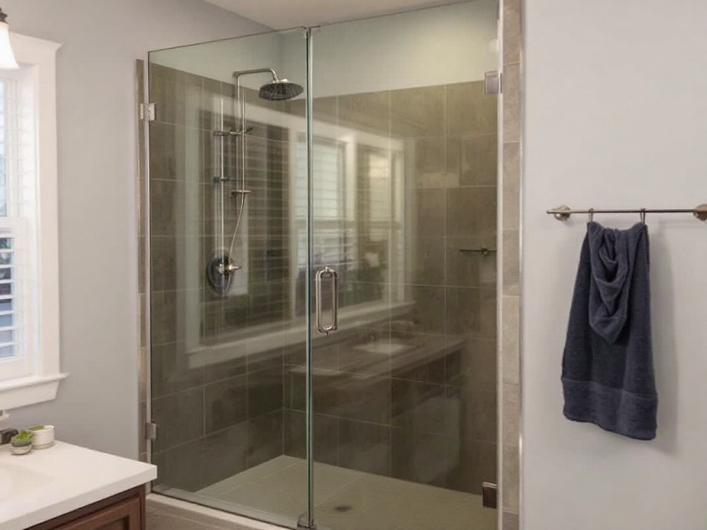 A modern custom frameless shower glass door designed by the best company near Boston.