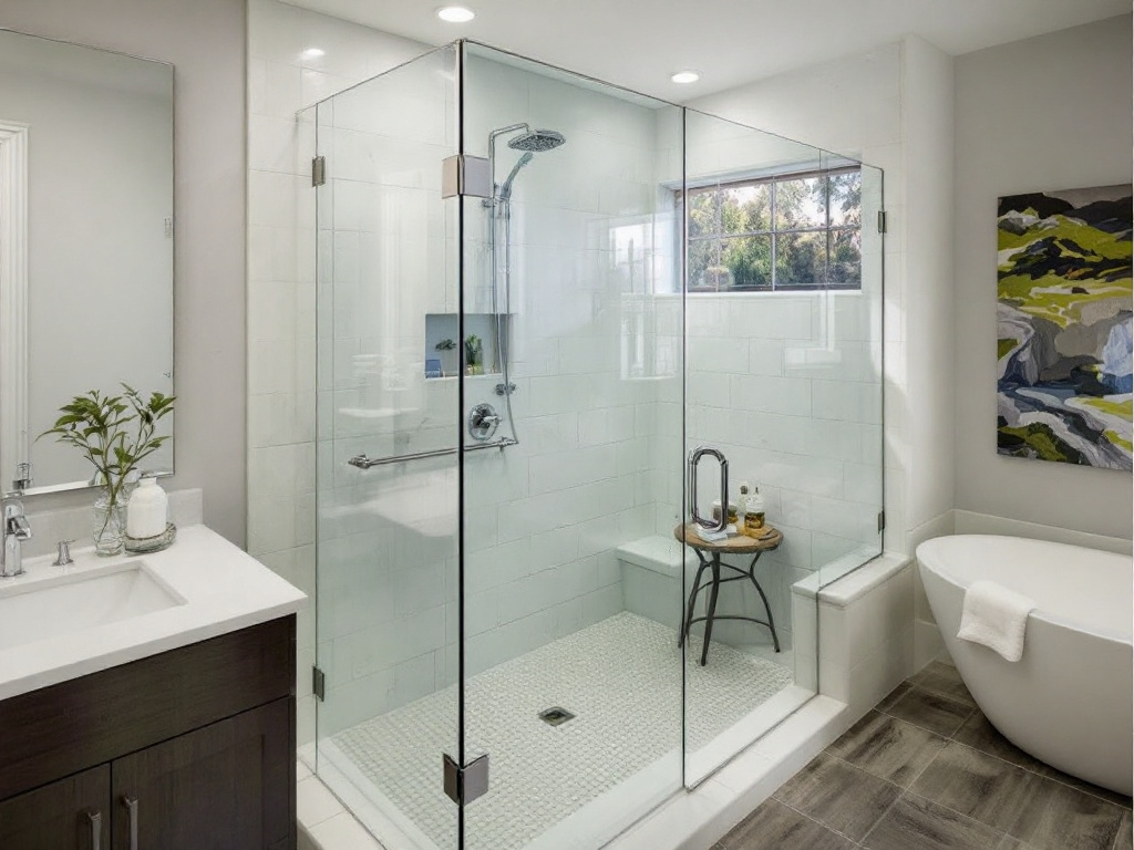 Elegant frameless glass shower door installed by top-rated company in Boston.