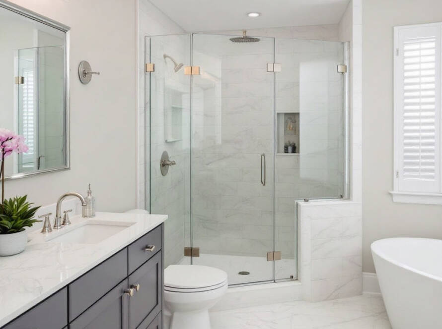 'Semi Frameless Shower Doors installed to upgrade Boston bathrooms with a contemporary touch.'