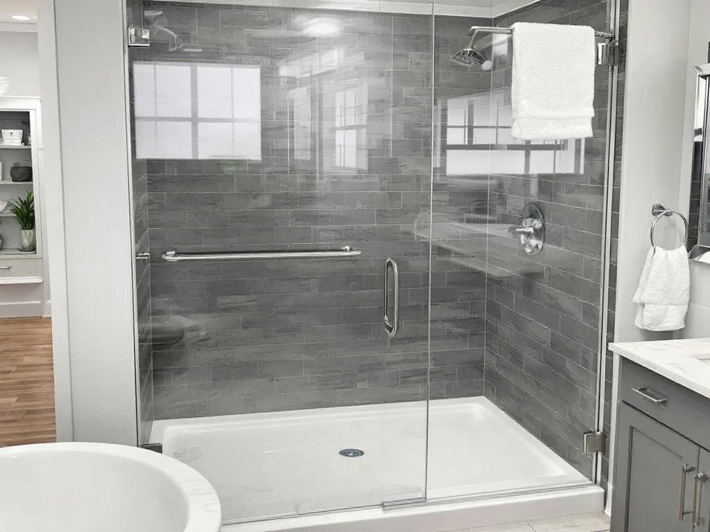 Modern frameless shower glass installation in Saugus, MA.