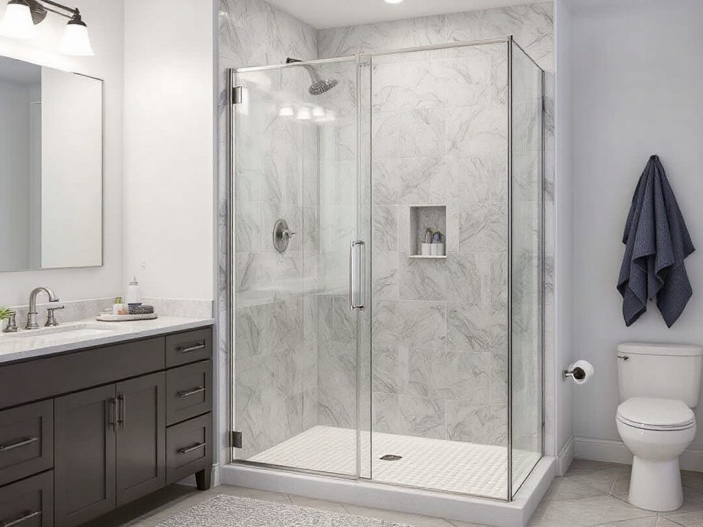 Alt Text: Trendy Semi Frameless Shower Doors installation in a sophisticated Boston residence, embodying grace and modernity.