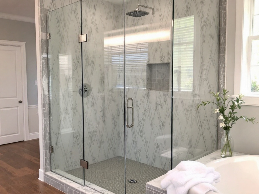 A glimpse at the finest glass shower installations in Tewksbury, MA, showcasing modern and contemporary design.