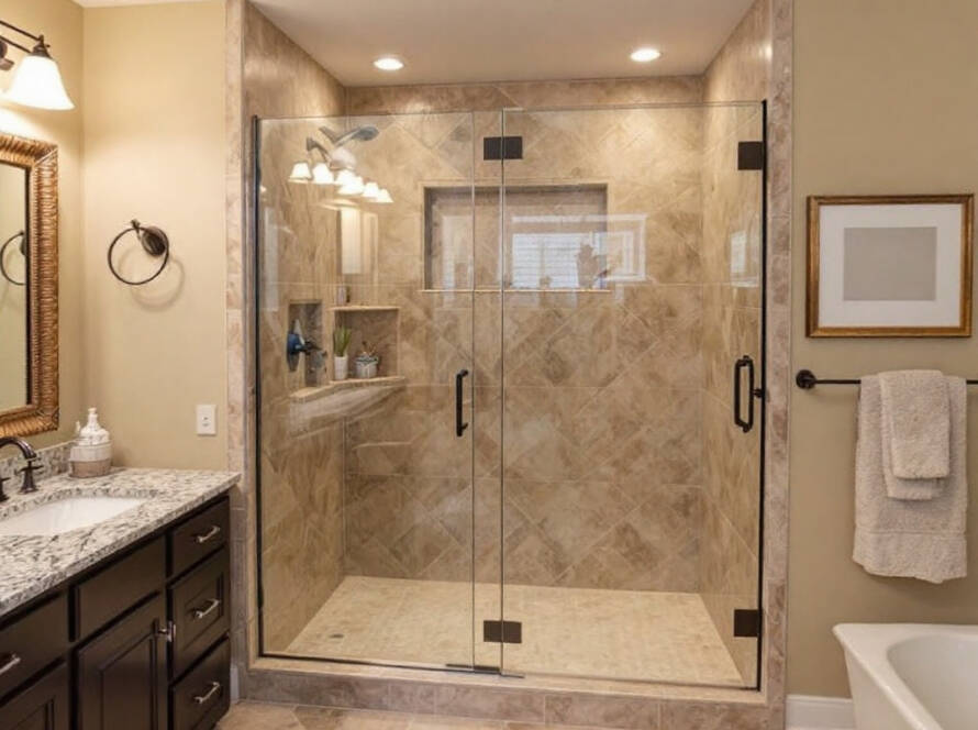 'Modern newly installed bathtub door near Medfield MA, showcasing exquisite craftsmanship and contemporary design.'