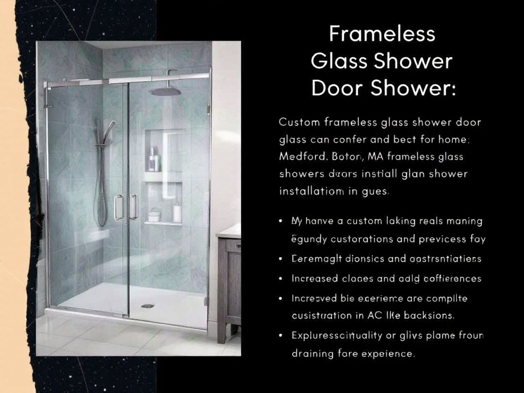 Detailed frameless glass shower door installed in a bathroom located near Medford, MA.