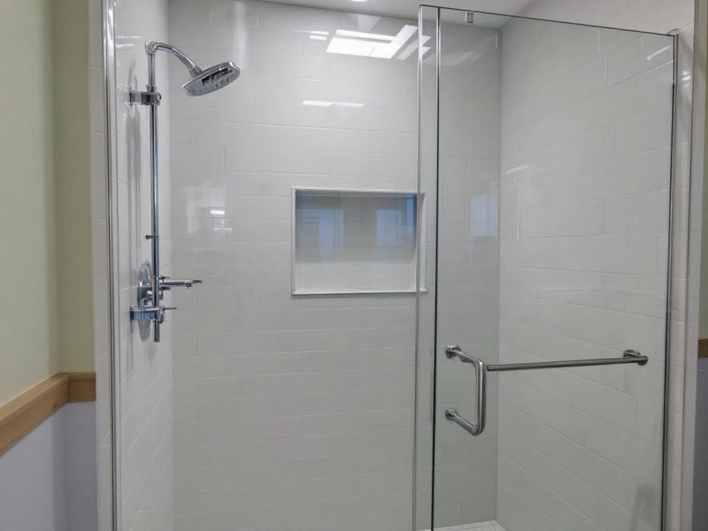 Skilled workers performing a shower door installation in Boxborough, MA.