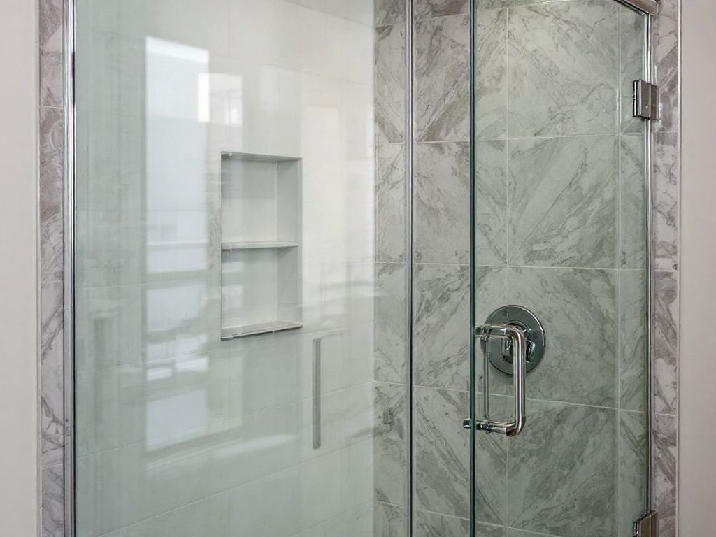 Modern and contemporary design of a luxurious shower door installation in Malden, MA by expert craftsman.