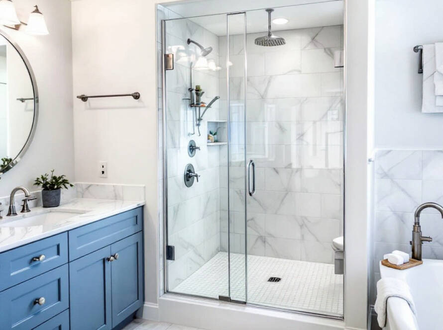 Premium quality shower door installation by expert installers featuring modern contemporary design in Bedford, MA.