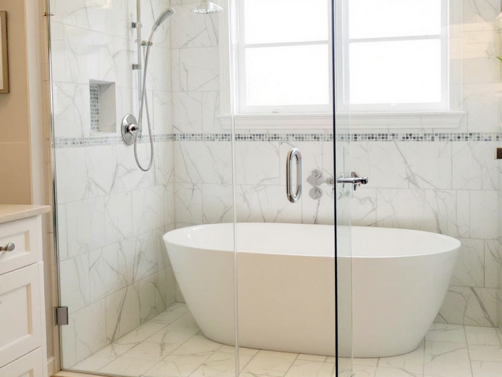 Professional installing a bathtub shower door in a Boston house as part of the ultimate guide.