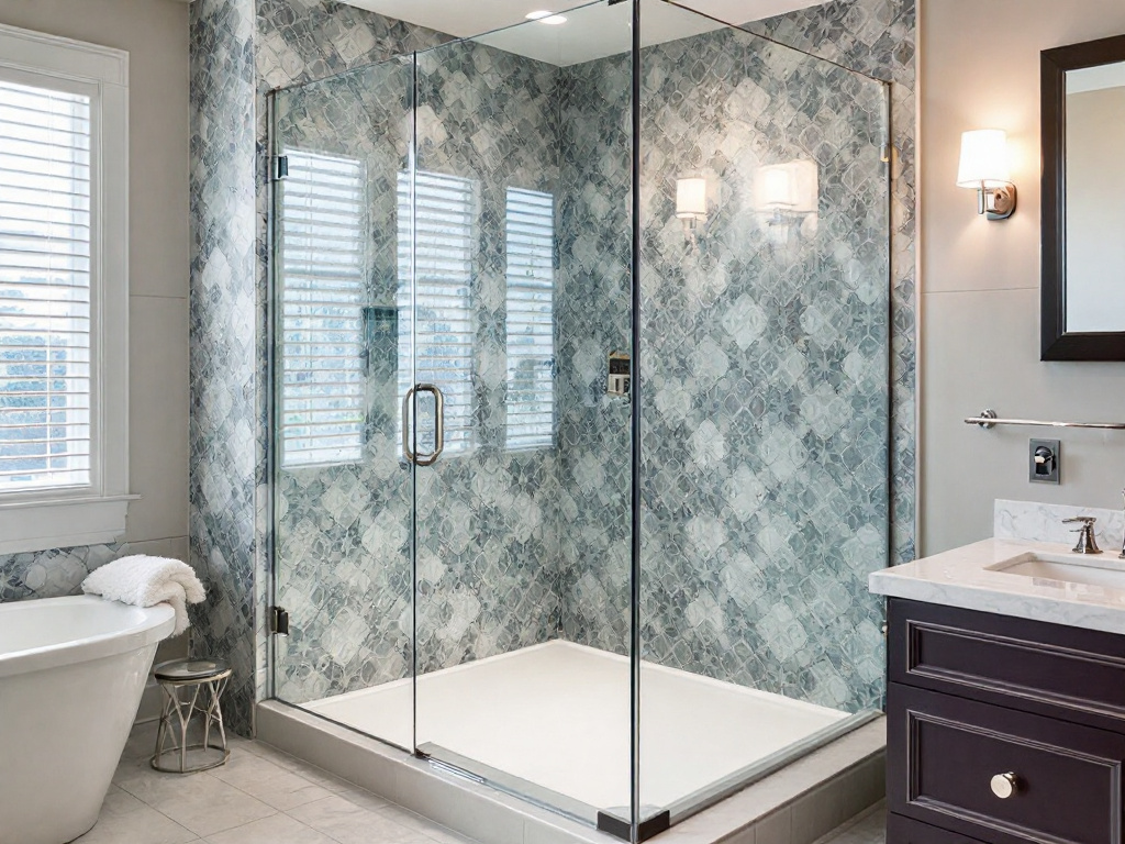 Alternative text: Boston-based luxury frameless glass shower enclosure designed with a modern and contemporary aesthetic.