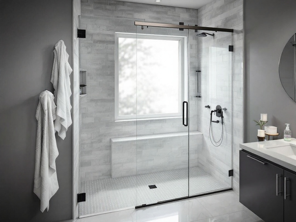 Semi-frameless shower doors adding luxury to a bathroom in Boston.