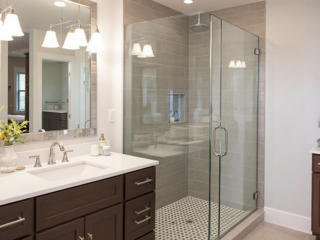 A frameless shower door exhibiting modern design situated near Somerville, MA.