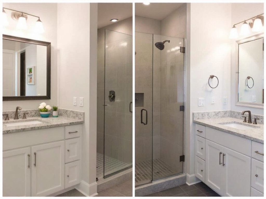 'Elegant hinged shower doors in a renovated Boston home'.