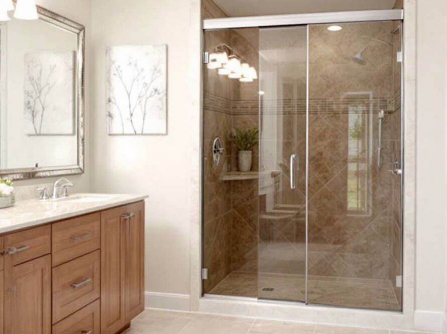 Alt Text: Modern, contemporary Bathroom Sliding Door Installation showcasing Expert Craftsmanship Near Rockland, MA.