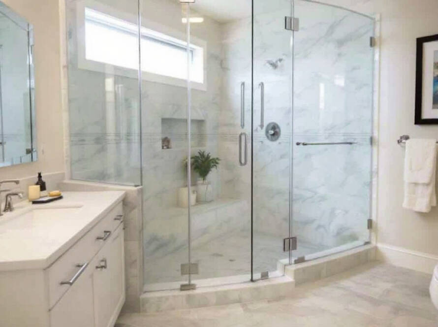 Skilled glass shower installers showing off modern, contemporary designs in Tewksbury, MA.