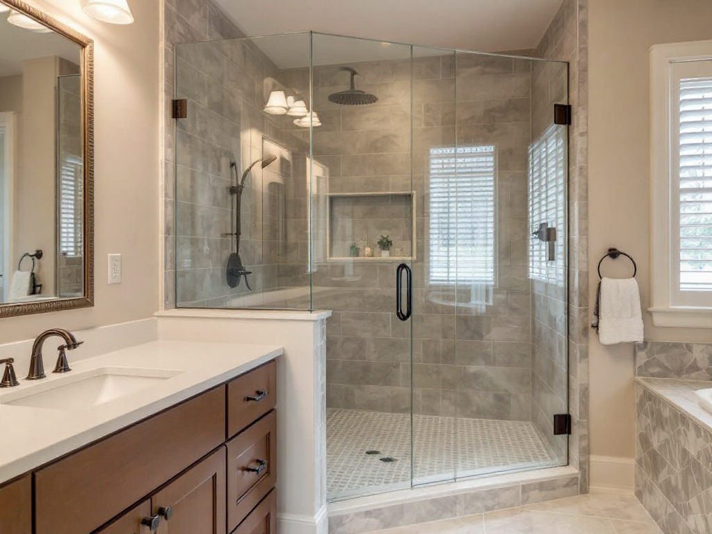 Custom luxury shower door design installed in a Boston home. 