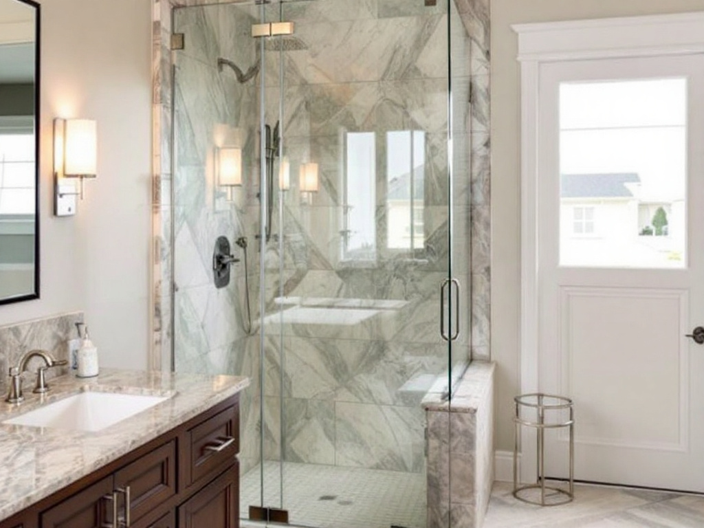 Perfectly installed contemporary shower door in a modern-designed bathroom in Boston.