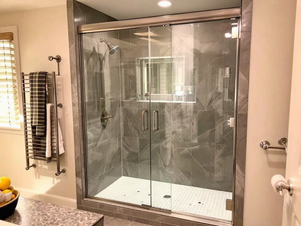 Expert installers working on sliding shower door installation in Dedham, MA.