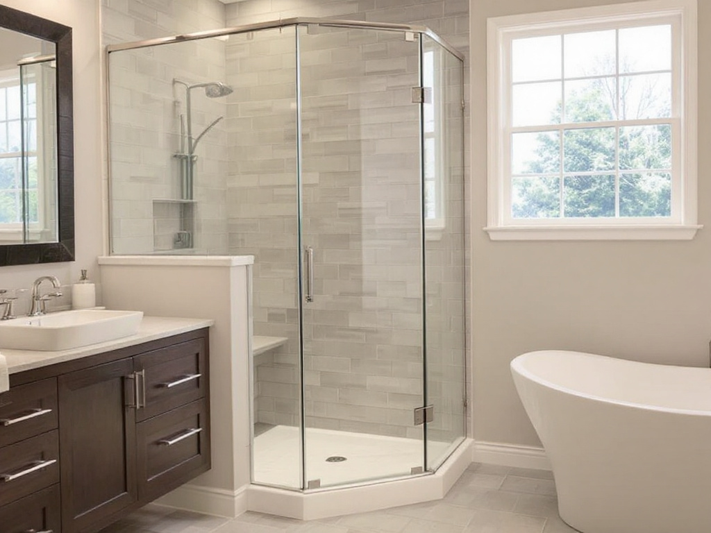 Image showcasing modern and contemporary shower door installation by expert craftsmen near Watertown MA