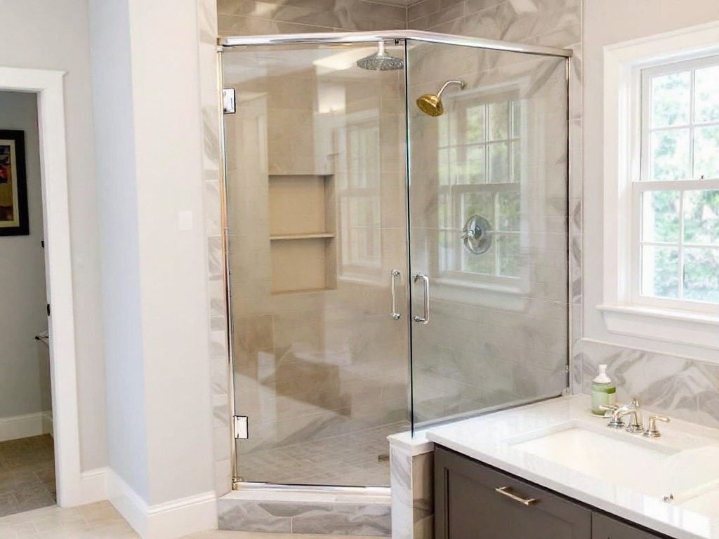 A master craftsman installing a stylish glass shower in Weston, MA.