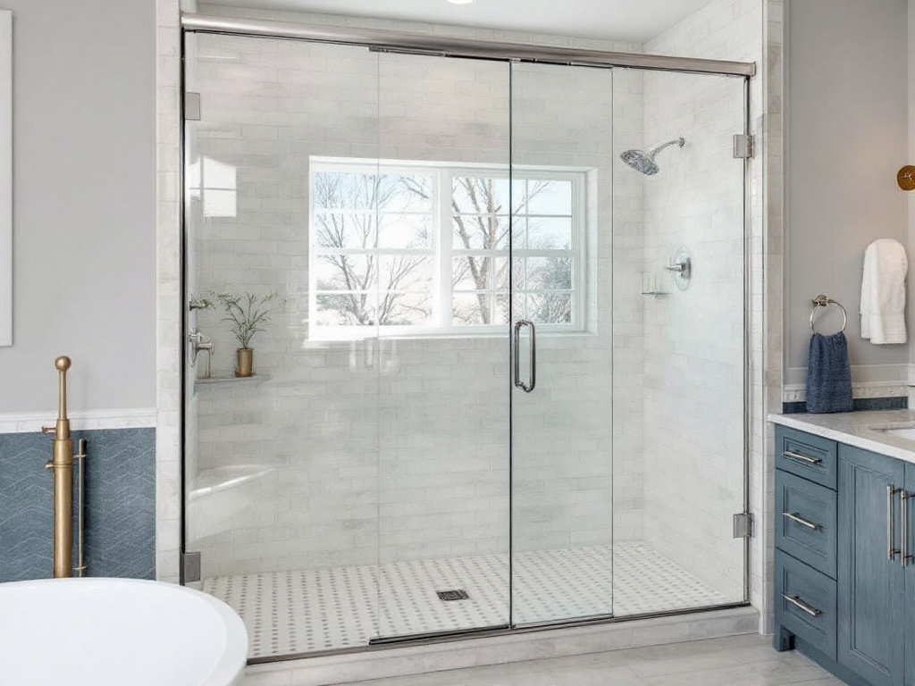 Image of a modern stellar shower door installation in Chelsea, MA displaying top-grade craftsmanship.