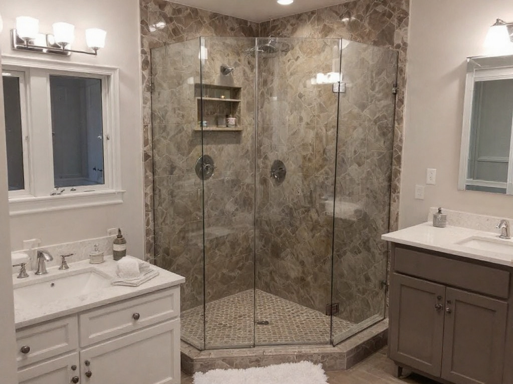 Skilled professionals completing shower door installation in Bedford, MA.