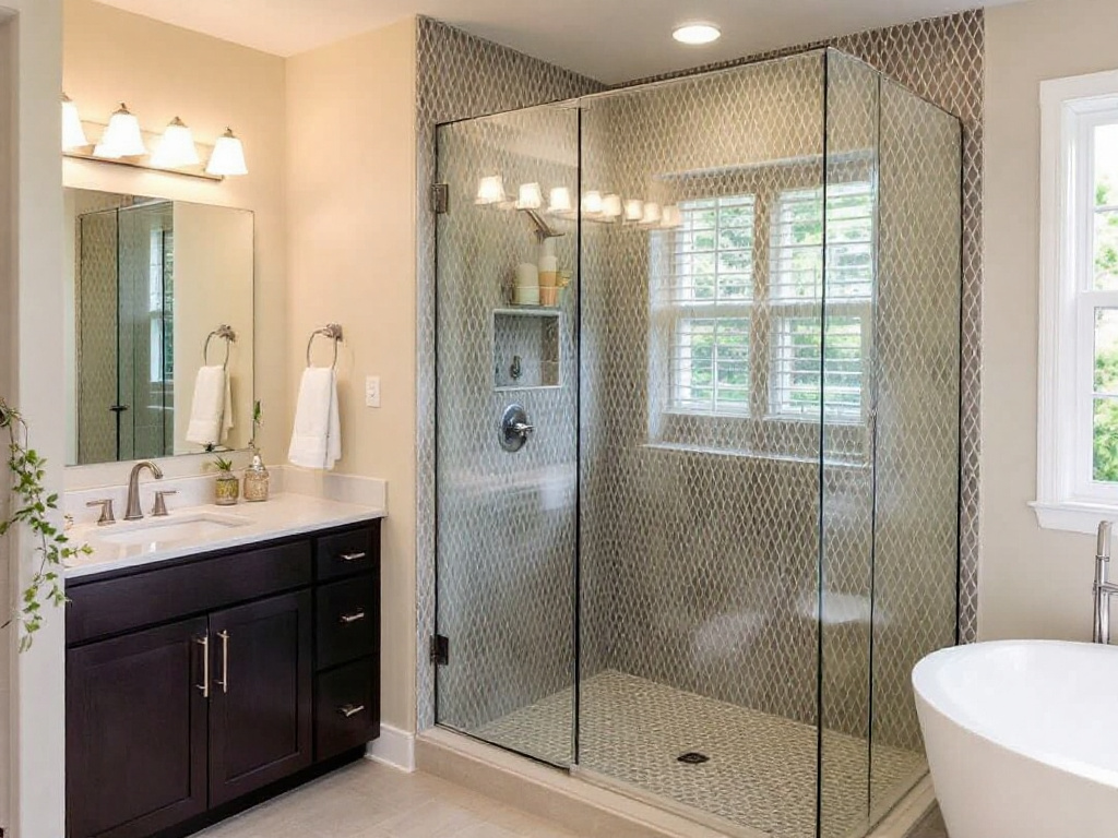 Expert craftsmen installing a stunning shower door in Boston bathroom. 