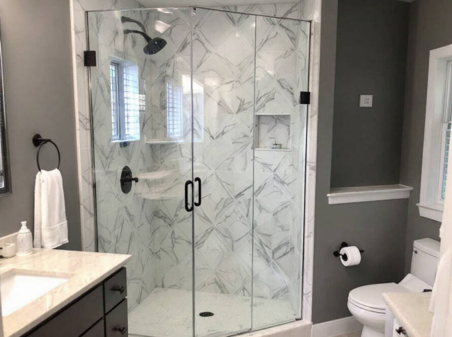 An expert shower glass installer in Weston MA converting a bathroom into a modern, contemporary masterpiece.