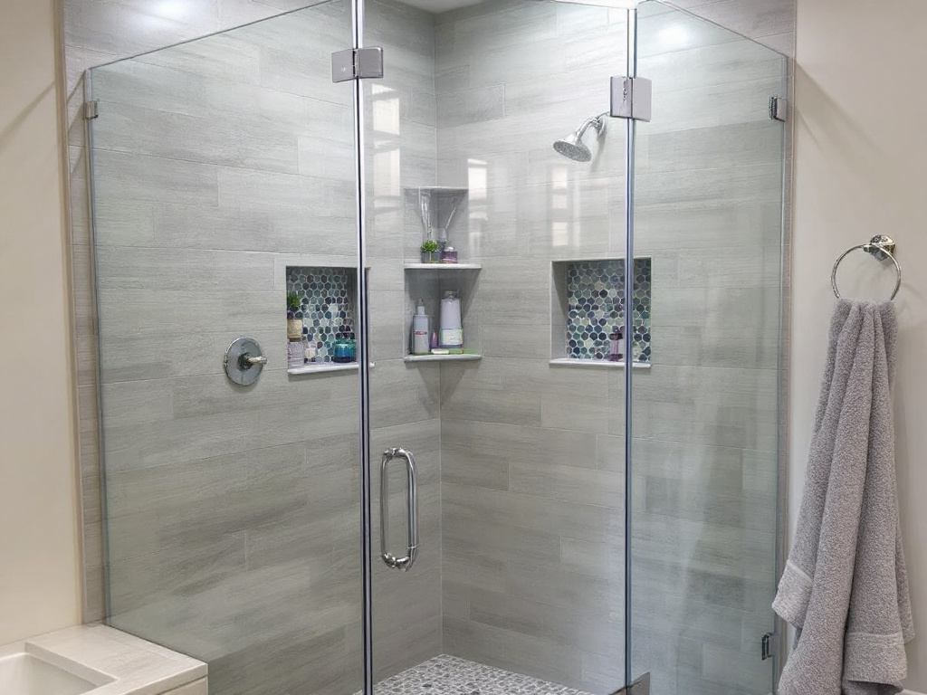 Modern and contemporary designed shower door displaying quality installation services in Boston.