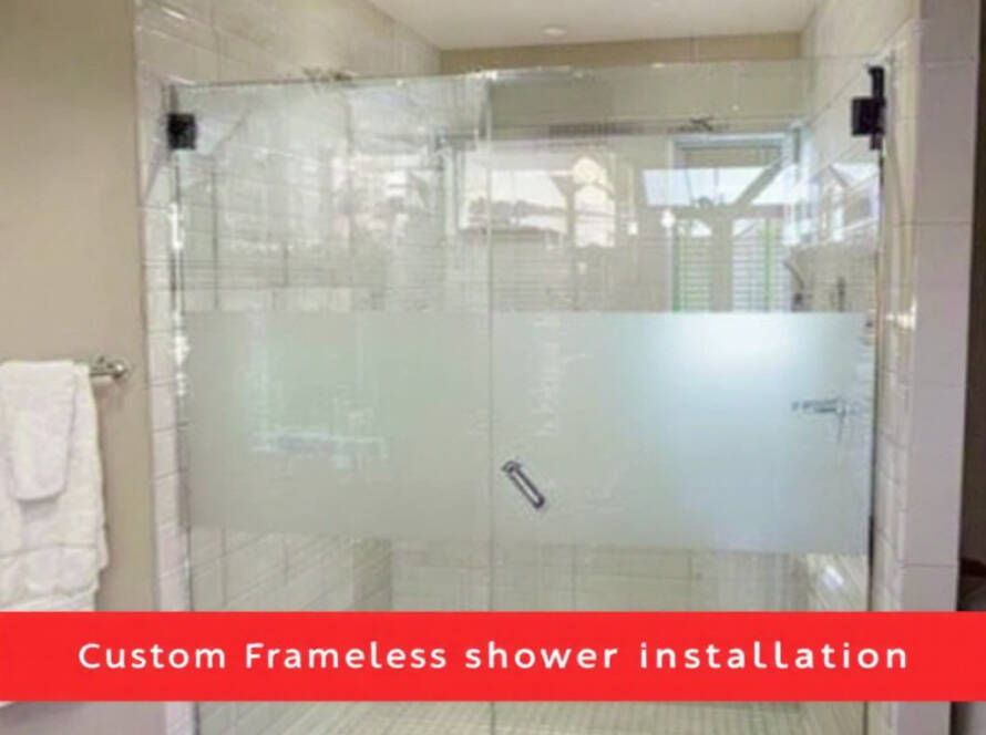 Customized frameless glass shower installation in a modern, contemporary design near Wilmington, MA.