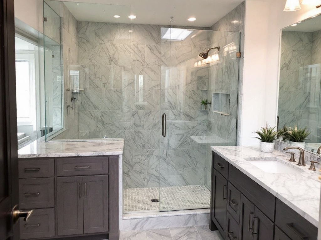 Elegant frameless glass shower installed in Wilmington, MA, highlighting the magic of custom bathroom designs.